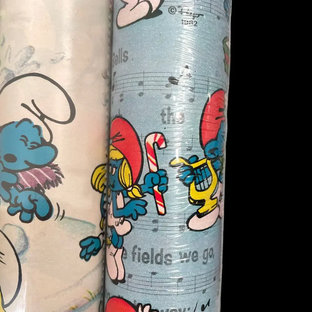Vintage Smurf Gift Wrapping Paper 1982 Peyo Papercraft 3 Roll USA 6911 NOS Read